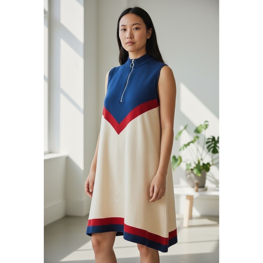 Show Me Your MuMu Blue Red Cream Sleeveless Midi Dress NWT